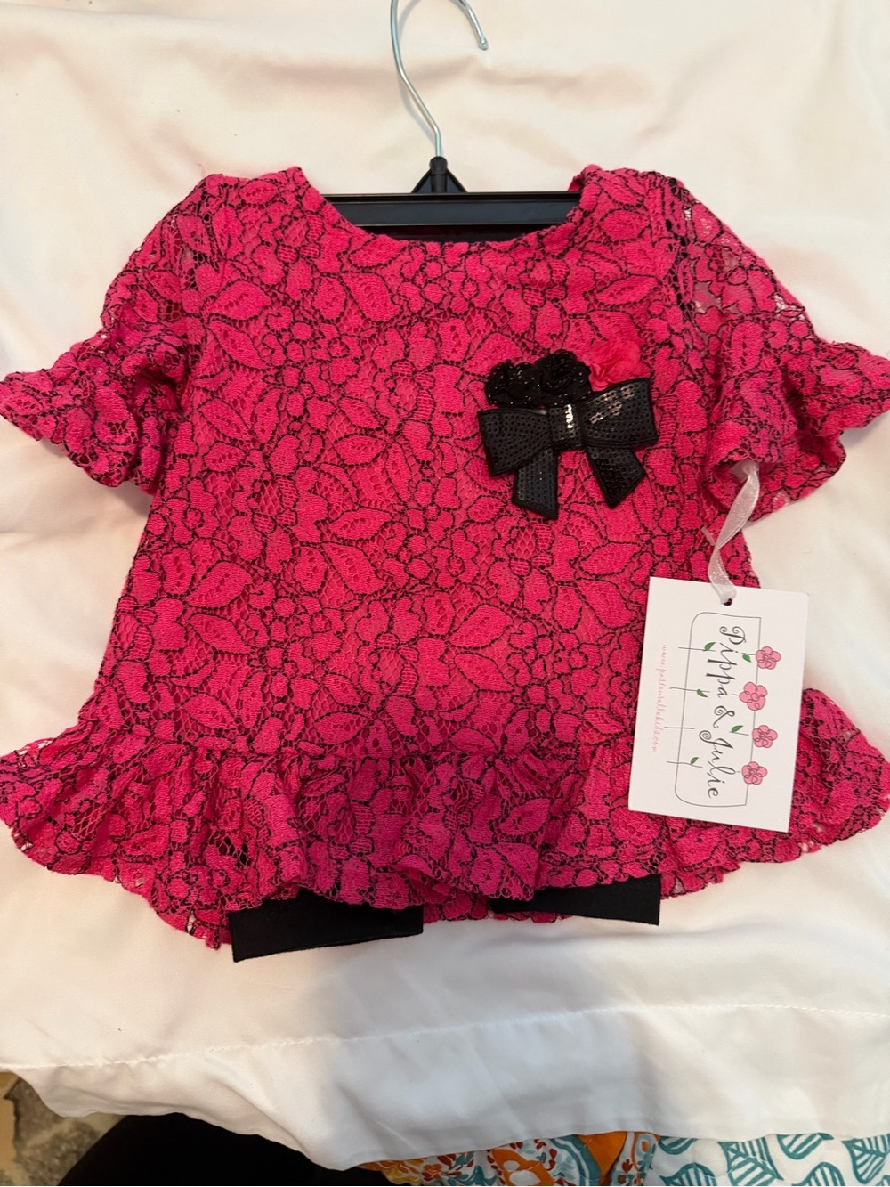 NWT Pippa & Julie Baby Girls Hot Pink Lace Tunic & Leggings Set - Size 3-6M